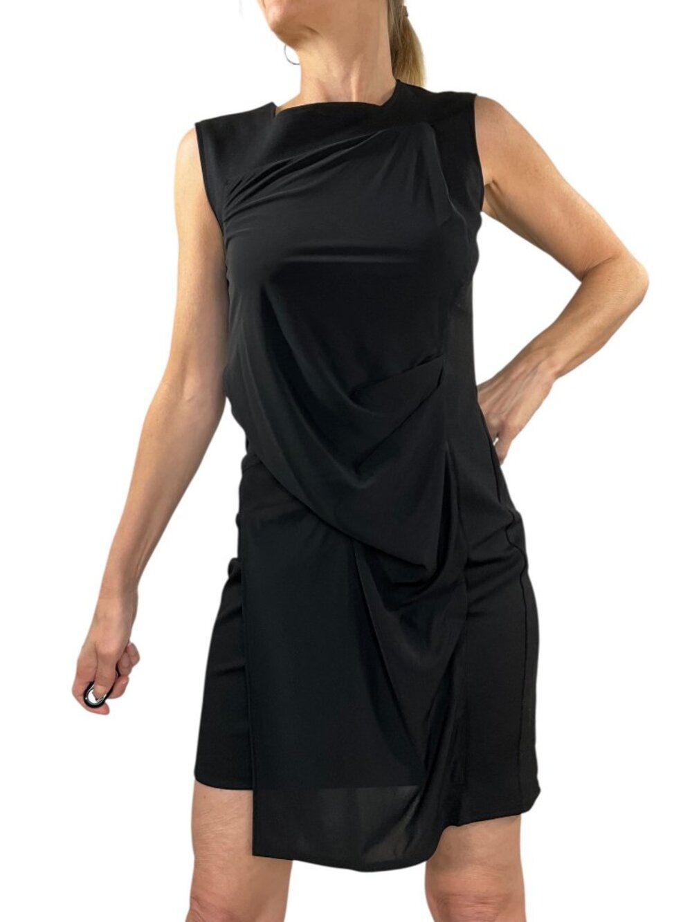 Helmut Lang Draped Mini Dress S Black Sleeveless - Picture 2 of 16